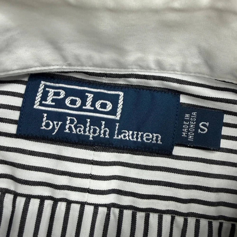 VTG Polo Ralph Lauren Shirt Mens Small Black White Pin Striped Peter Pan Collar